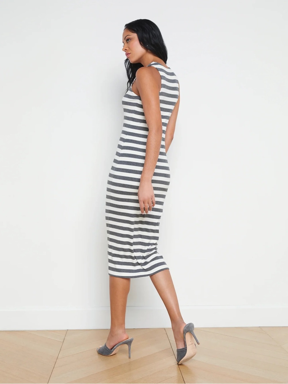 L'AGENCE Stripe Racerback Midi Dress